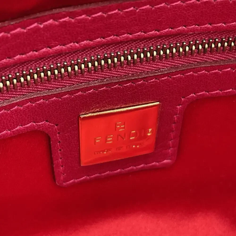 FENDI Mamma Baguette Pink Suede Gold Glitter Flap Shoulder Bag Purse - Picture 12 of 16